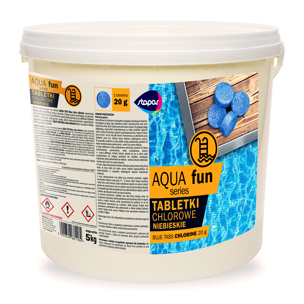 Lėto veikimo chloro tabletės AQUA fun BLUE TABS CHLORINE 20g / 5kg